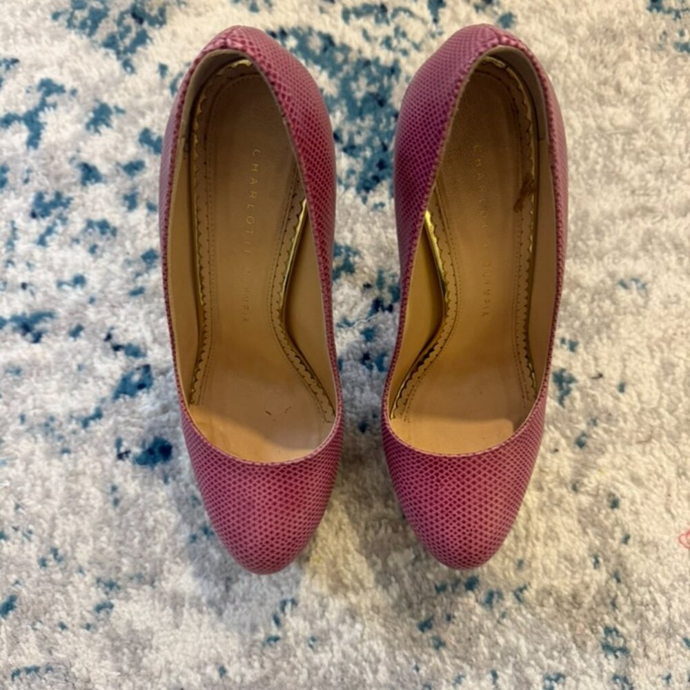 Charlotte Olympia Dolly Purple Mauve Lizard-Embossed Heels - Size 36.5 - Picture 4 of 6